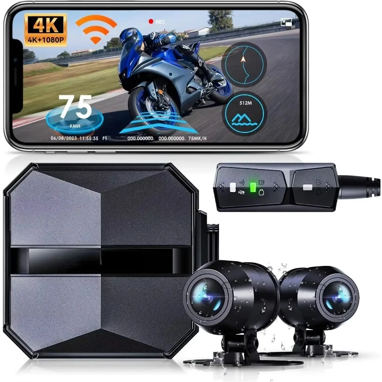 Vantrue F1 Motorcycle 4K Front and Rear Dash Cam, 4K + 1080P Motorcycle Camera, GPS, Full Body Waterproof, Wi-Fi