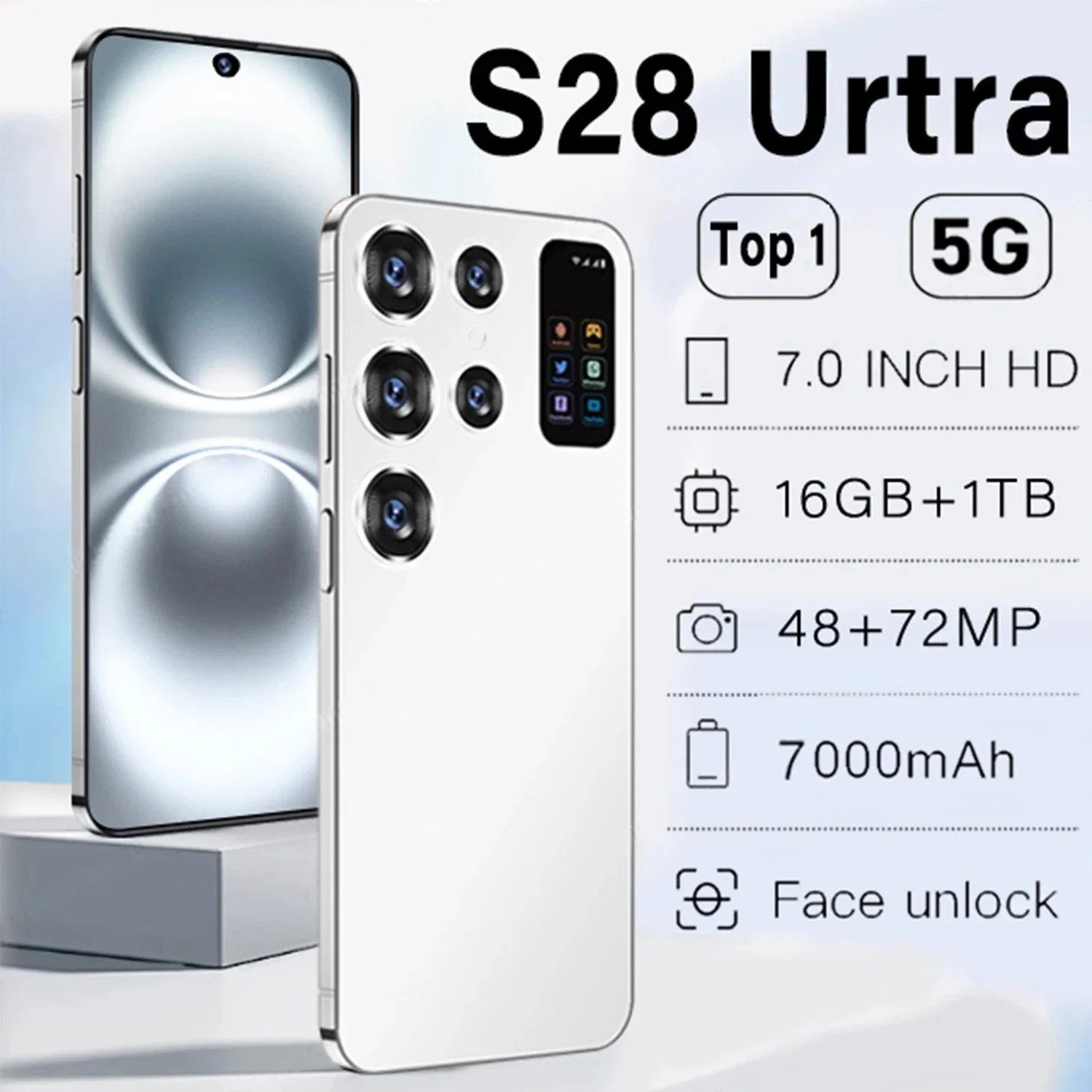 New Global version S28 Ultra smartphone Snapdragon8 gen2 16G+1TB 7000mAh 48+72MP dual SIM dual standby 5G phone Android13 phone