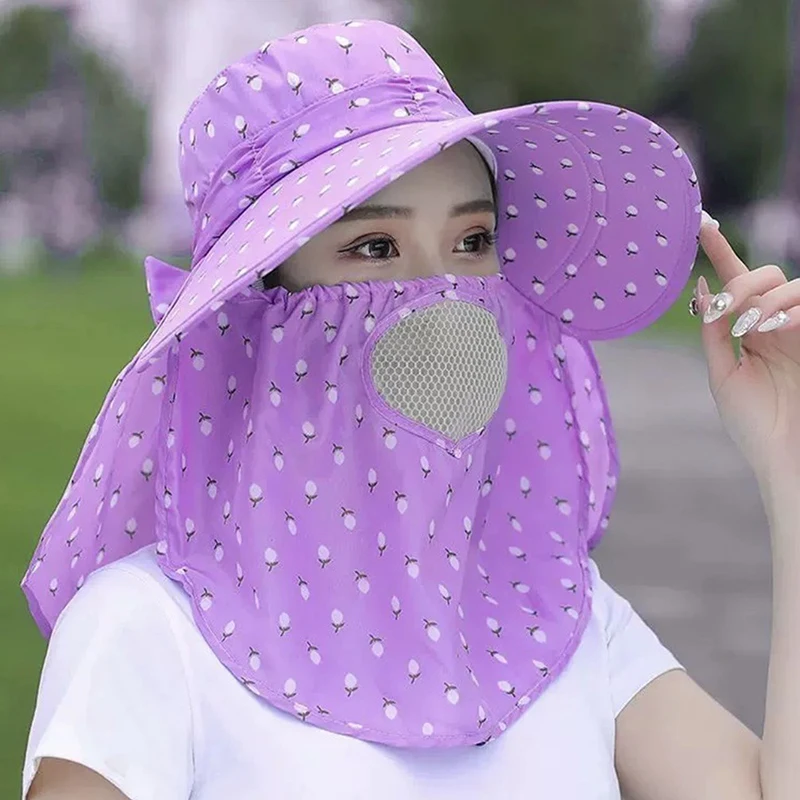 Summer Sun Hat Creative Shawl Picking Tea Hat Face Neck Omnibearing UV Protection Breathable Mesh Sunscreen Hat Bicycle Sunshade