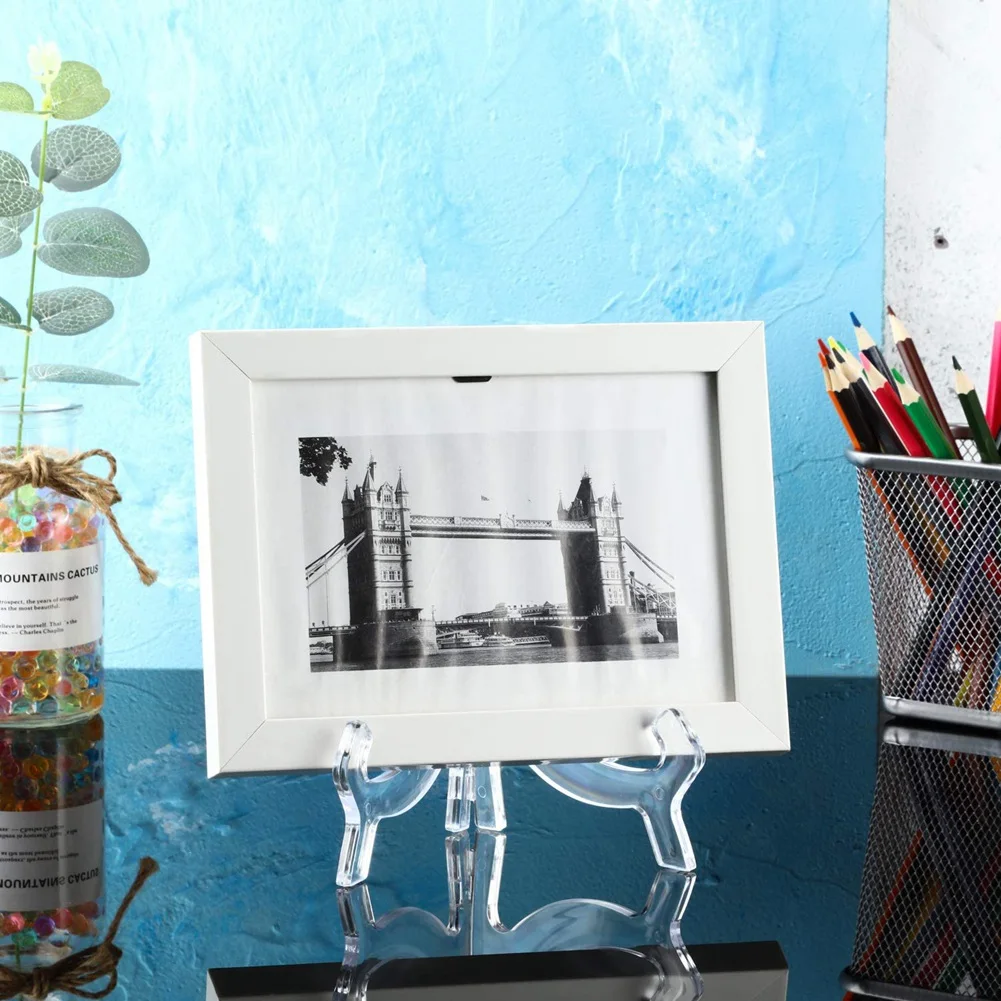 JHD 24 Pieces Plastic Easel Plate Picture Easel At Weddings Home Decoration (Clear, 4 Inch)