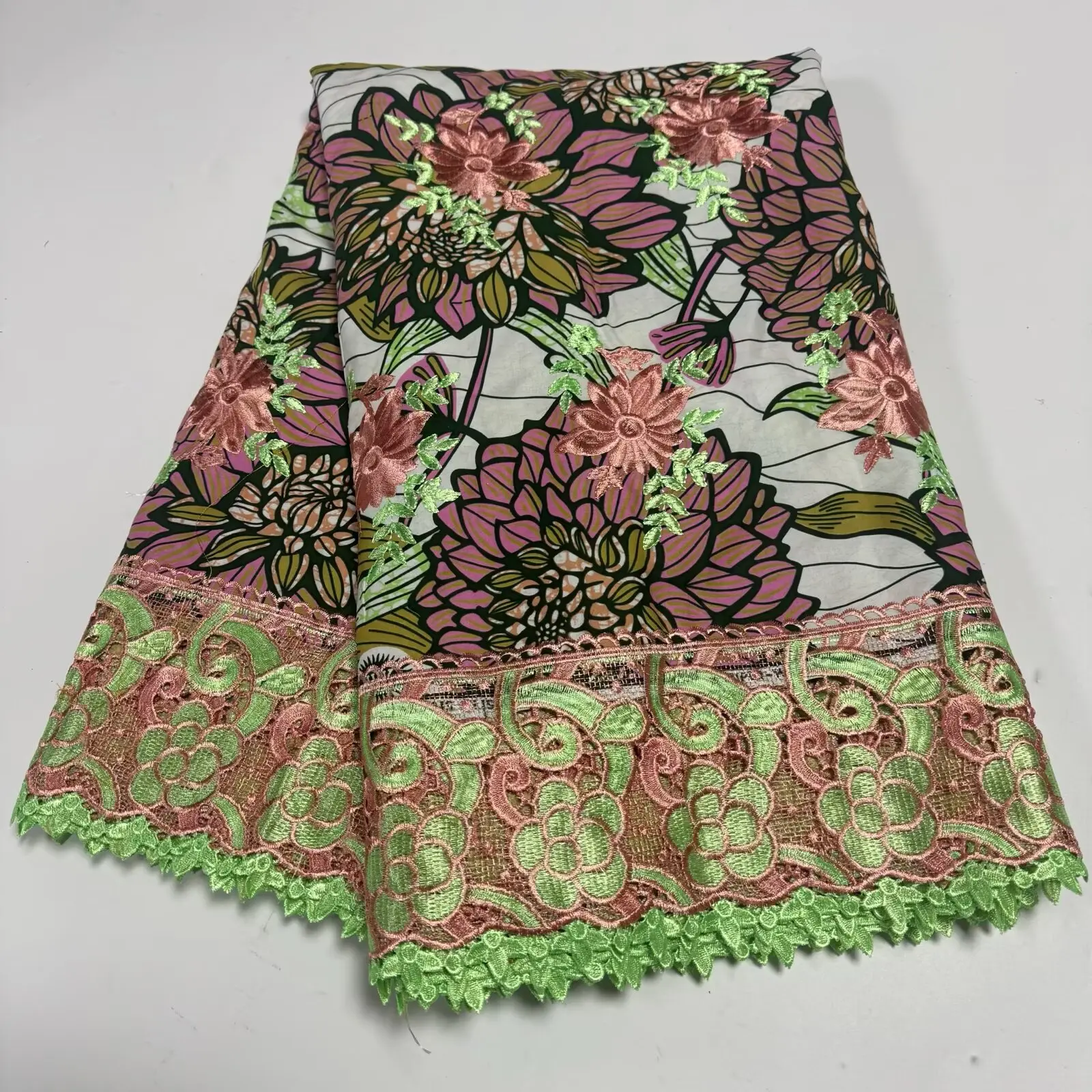 

6 yards African Wax Lace Fabric Hight Qualiy 100% Cotton Ankara Wax Satin Print Lace Fabric For Woman Evening Dresses 19A08