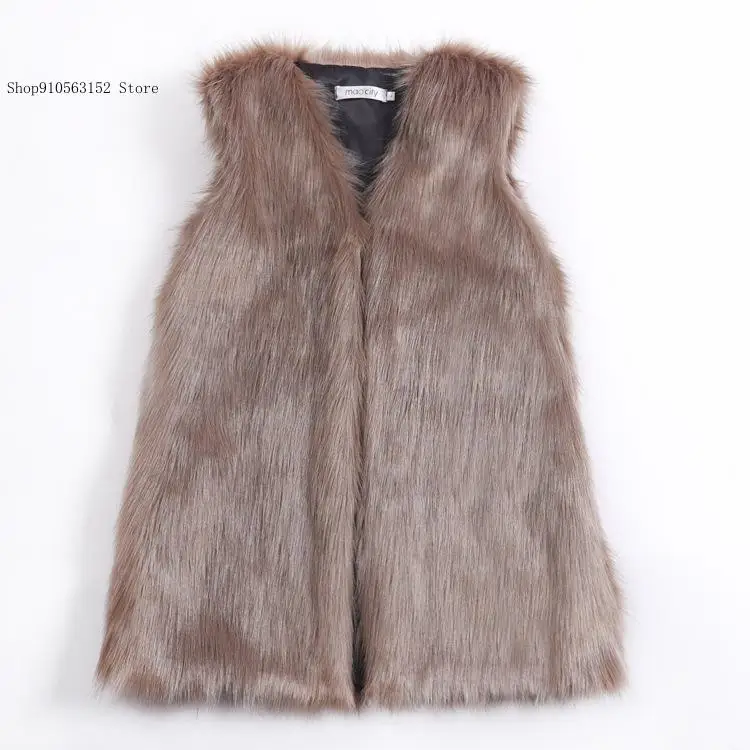 Spring and Autumn Winter Solid Color V-Neck Medium Length Imitation Fox Fur Grass Warm Sleeveless Vest Women's Coat