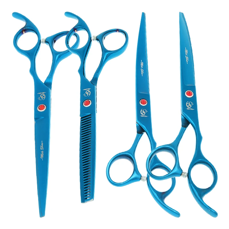 

7,0-дюймовые японские стальные ножницы для стрижки волос животных, филировочные ножницы, изогнутая машинка для стрижки домашних животных, ножницы для ухода за собаками, косметические ножницы B0023A