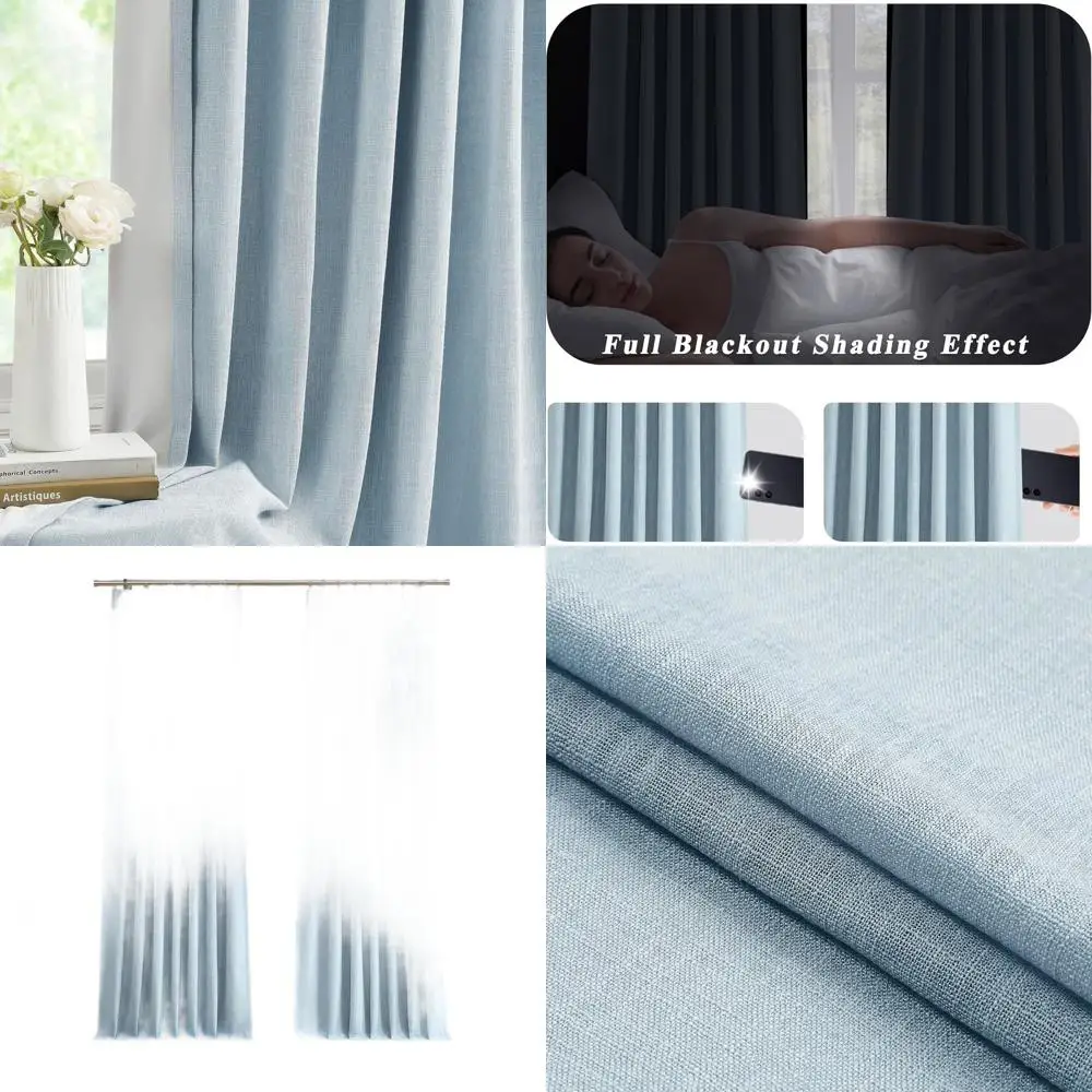 Verduisteringsgordijnen met linnenstructuur en thermische isolatie, 40x90 paar, stoffig blauw, voor woon- en slaapkamer