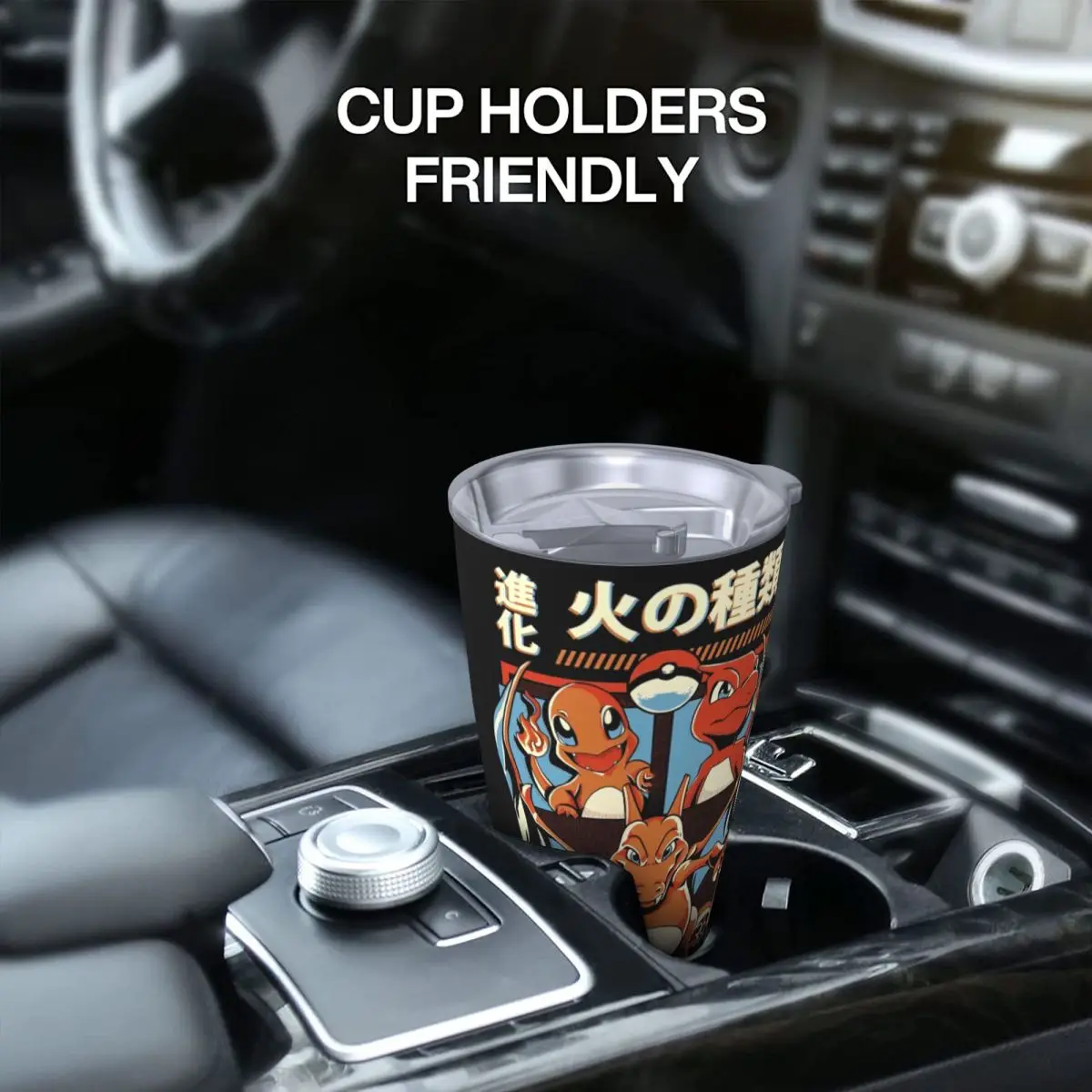 Gobelet isolé Pokemoned avec couvercle de pailles Charmander Charmeleon Charizard tasse thermique en acier inoxydable tasse de bouteille de voiture, 20 oz