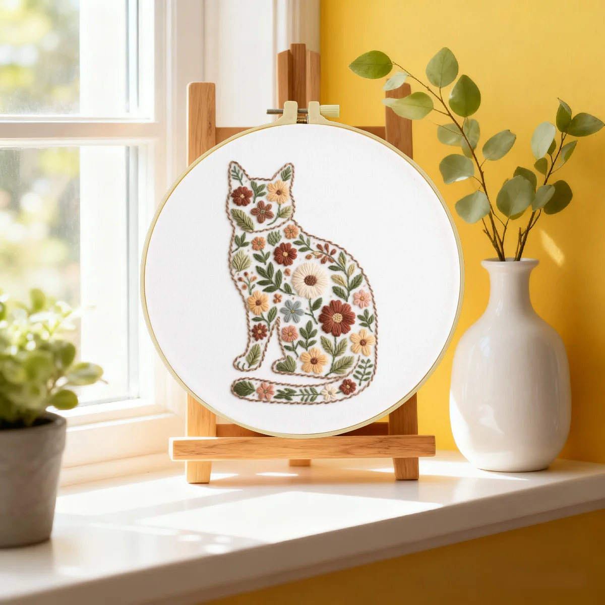 1 Stück 20X20CM/15X15CM 7,87/6,3 Zoll Ein aus Blumen bestehendes Katzen-Bild Stickerei-Starter-Kit DIY-Kit DIY-Stickerei-Kit Handarbeiten – Detail 2