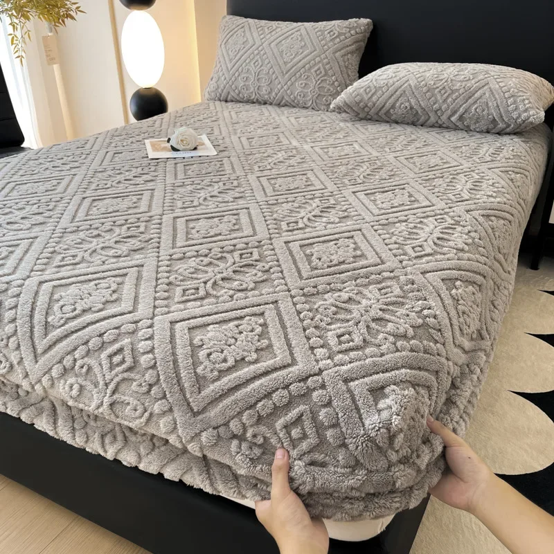 

Jacquard Winter Thick Warm Coral Plush Mattress Cover High Elasticity Anti-Slip Breathable Suitable Bedroom Soft Bed Sheet