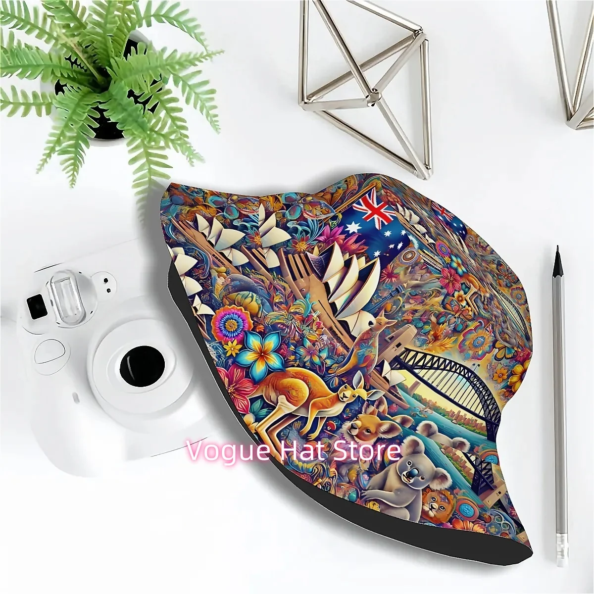 1pc Australian Flag, Kangaroo & Koala Bucket Hat with Sydney Opera House Print - Unisex Outdoor Hat Suitable for Beach, Hiking,