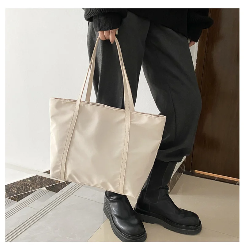 Simple Solid Color Shoulder Bag Handbag Oxford Top-handle Totes Female Large Capacity Shopping Street Zipper Bags for Women 2022