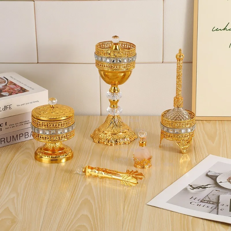 Gold Incense Burner Set Arabic Moon Cutout Large Base Holder Middle Eastern Decor flag pole kit