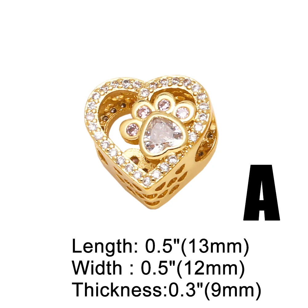 OCESRIO Trendy Cute Small Enamel Paw Heart Charms for Bracelet Copper Gold Plated CZ Round Heart Jewelry Making Supplies chma297