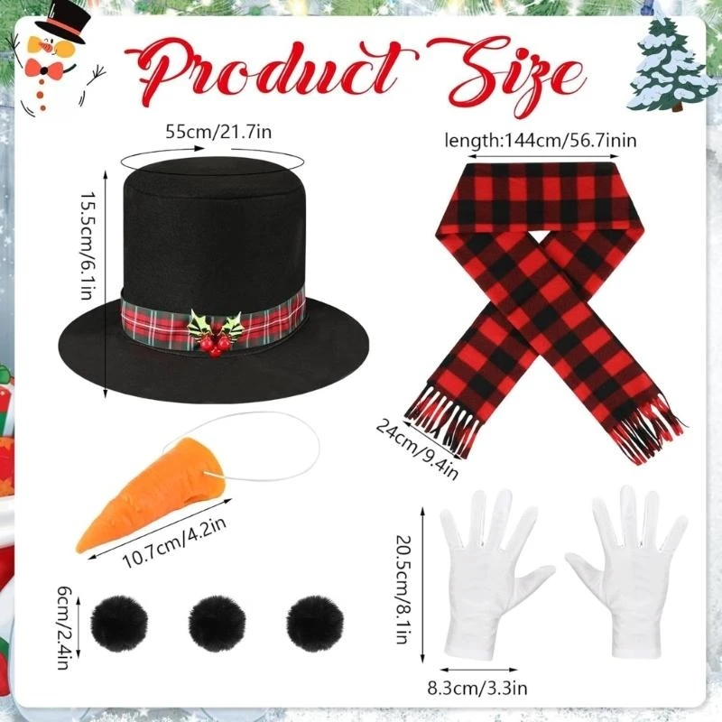 Q39c accessori per costumi da neve gelida invernale con cappello a cilindro, scialle, naso, guanti