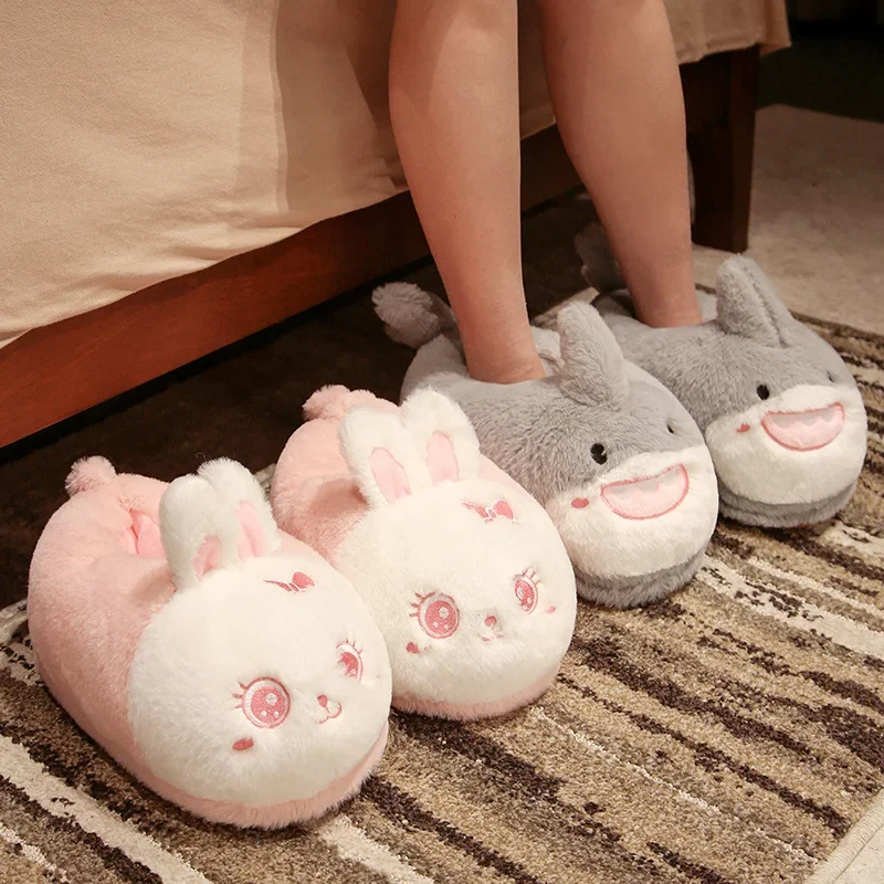 女性のための漫画のウサギの動物のスリッパ,ぬいぐるみ,かわいいサメ,アヒル,暖かい,大人の靴,屋内,冬,新しい