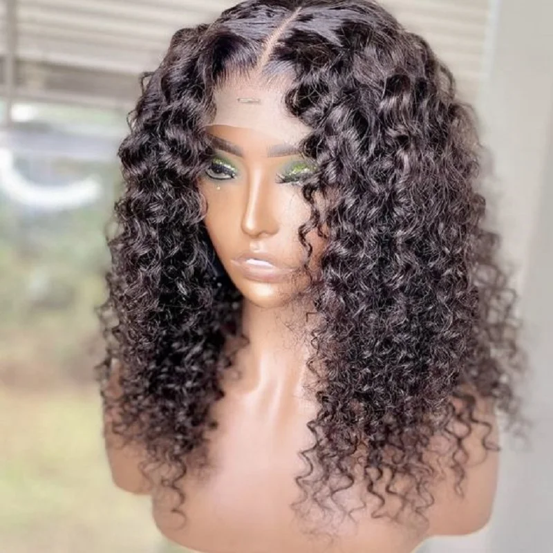 Soft Preplucked Natural Black 26Inch Long 180Density Glueless Kinky Curly Lace Front Wig BabyHair Heat Temperature Daily Cosplay