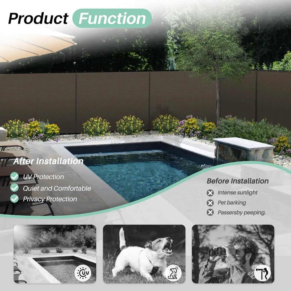 سياج خصوصية قائم بذاته مقاس 6 × 12 قدم مع أقطاب حديدية، شبكة زجاجية شديدة التحمل لفناء الحديقة الخارجية #6