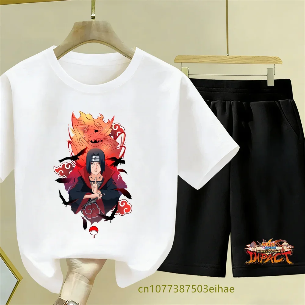 Naruto Japanese Casual Two-piece Set - Summer Breathable Short-sleeved T-shirt with Comic Print, Cute Top and Sports Shorts Set