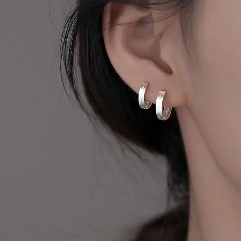 925 Sterling Silver Frosted Round Hoop Earrings For Women Classic Fine Jewelry Small Niche Design Advanced Accessories