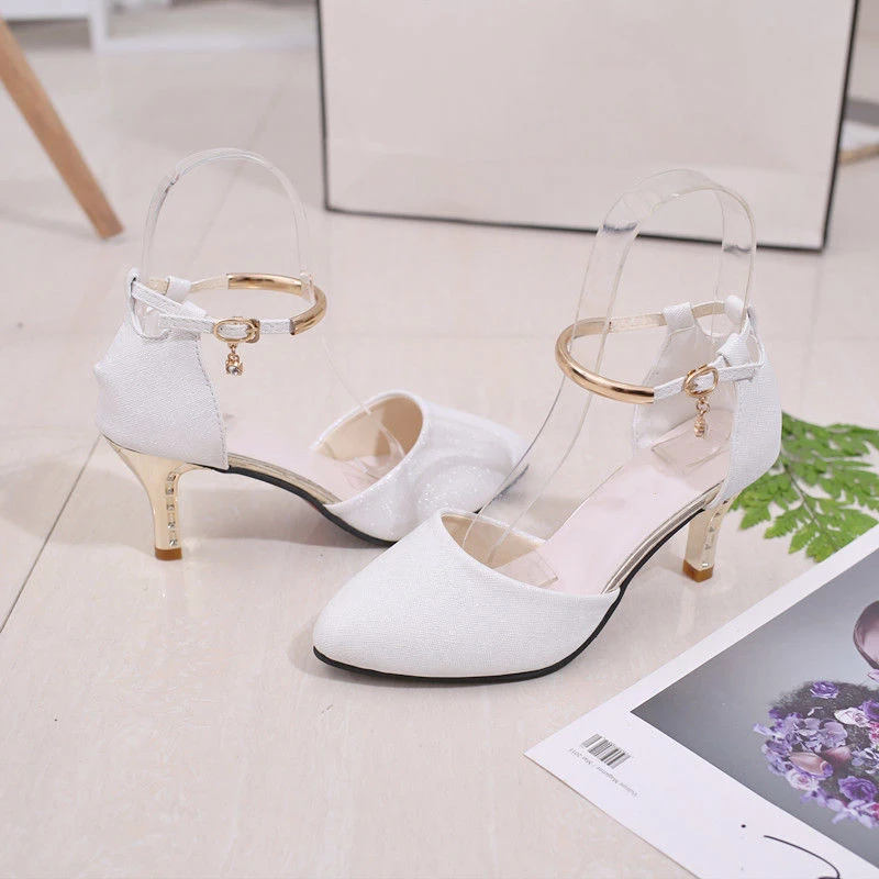 Comemore 2023 Women Classic Wedding Bride White Buckle Strap High Heel Woman Shoes Ladies Pink Comfort Stiletto Sexy Party Heels