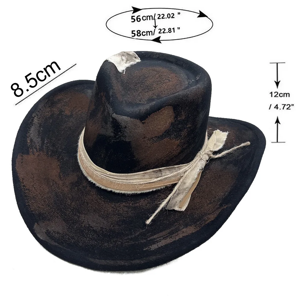 Vintage Burned Washed Denim Cowboy Hat Unisex Spain Spray Print Feather Jazz Cap Premium Stylish Formal Dress Headwear