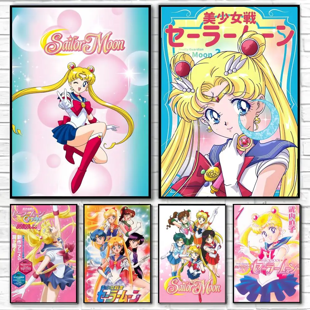 Anime Sailor Moon Poster Self-adhesive Art Waterproof Paper Sticker Coffee House Bar Room Wall Decor