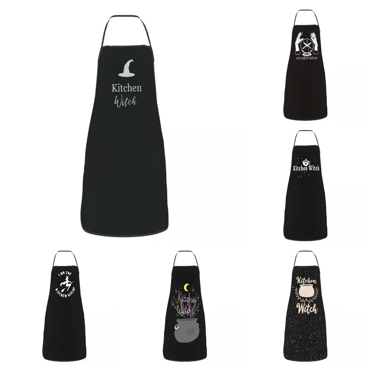 Funny Kitchen Witch Bib Apron Women Men Unisex Chef Happy Halloween Tablier Cuisine for Cooking Baking Gardening