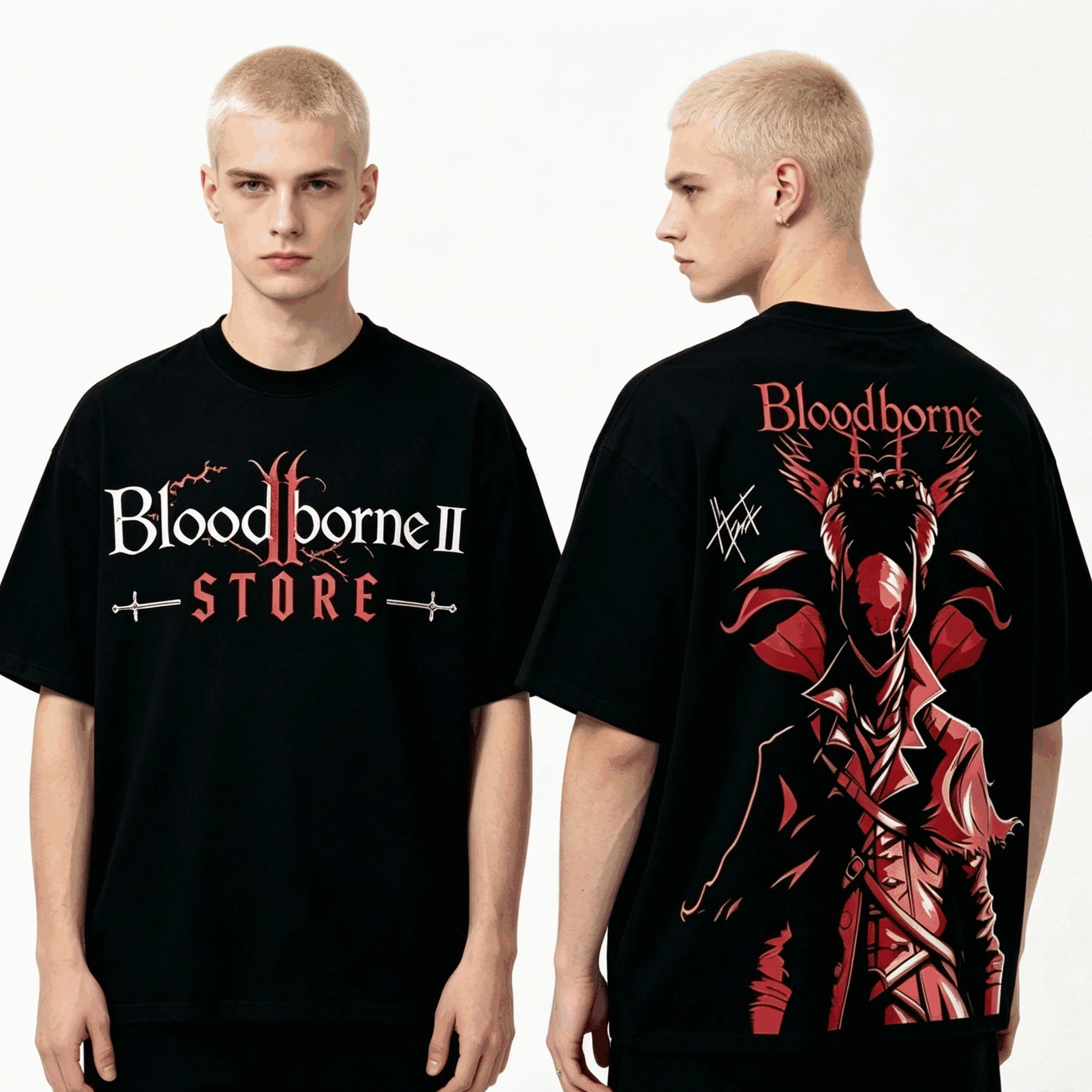 Summer Hot Sale Bloodborne Anime Lover T-Shirt Unisex Harajuku Cotton Gothic Round T-shirt  Y2K Gothic Cotton Oversized T-shirts