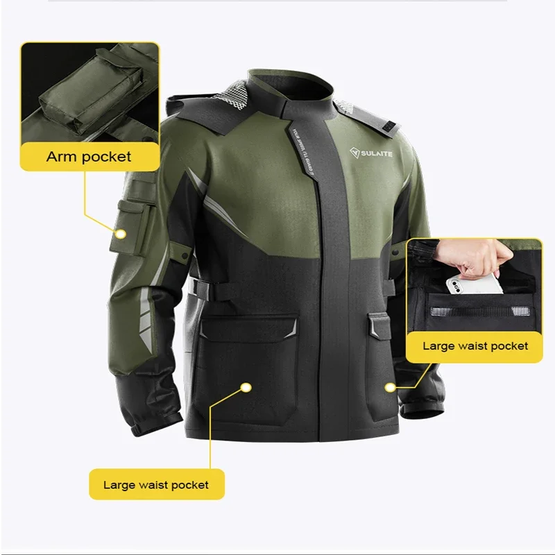 Men Women Waterproof Motorcycle Rider Raincoat Suit Set Reflective Light Raincoat For Riding Jacket Pants Set