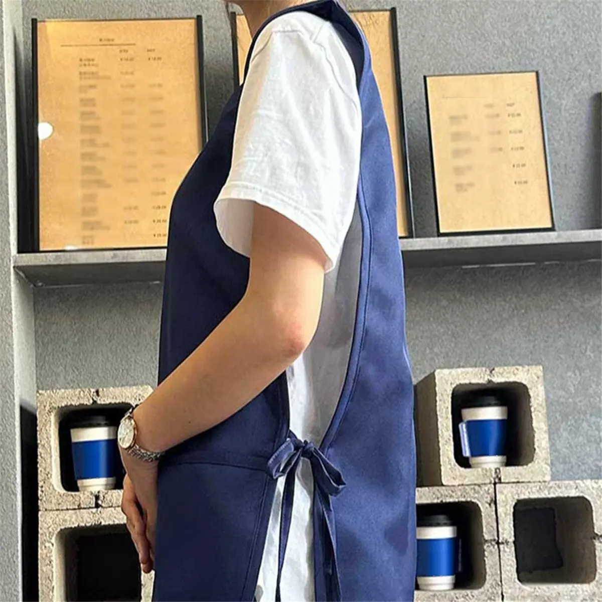 AT54 4 Pack Cobbler Apron with 2 Pockets, Waterproof Art Smock for Women, Men, Cleaning, Painting, Housekeeping, Work Blue