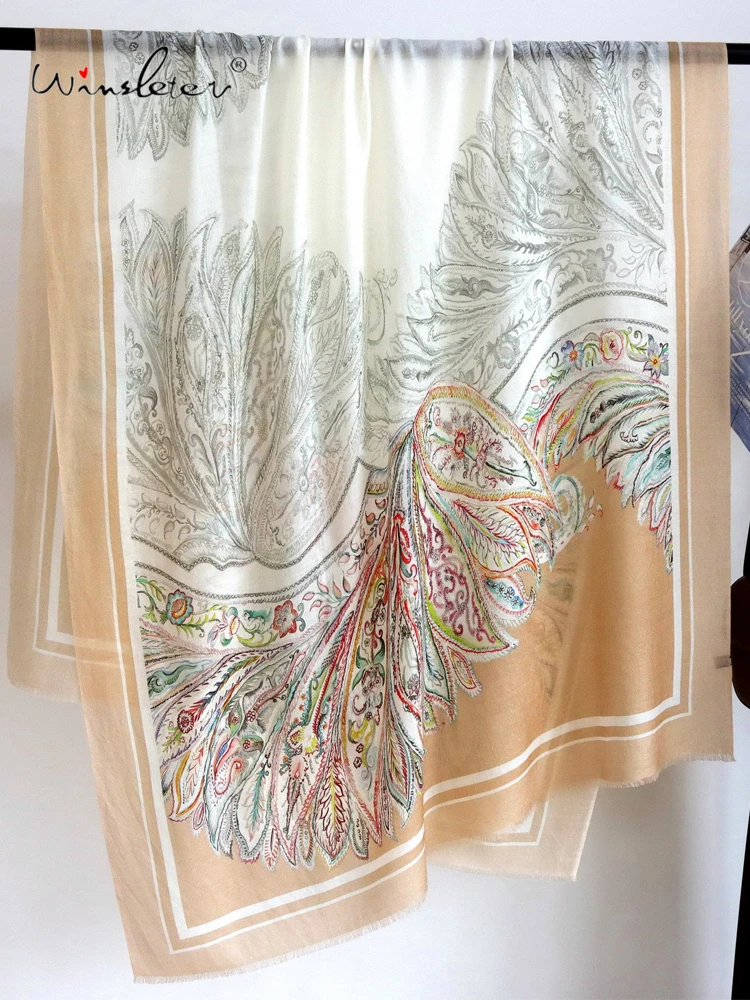 

Winsleter-Women 100%Wool Elegant Long Scarf, 200*100CM Printed, Mom Gifts Temperament Thin Shawl Scarves, 2025 Autumn A58641CC