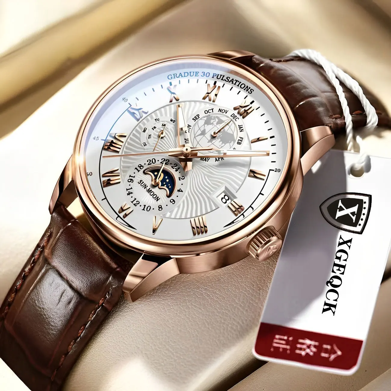 MSTIANQ Men Watch Luxury Leather Waterproof Sport Quartz Wristwatch Chronograph Military Watch for Relogio Masculino Men‘s Gift