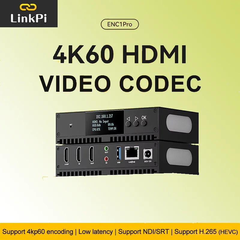 LinkPi ENC1Pro 4K60 Видеокодер HDMI-декодер Поддержка SRT NDI HX RTMPS 8 ГБ Emmc 265 Live Box Потоковая передача YouTube и Facebook