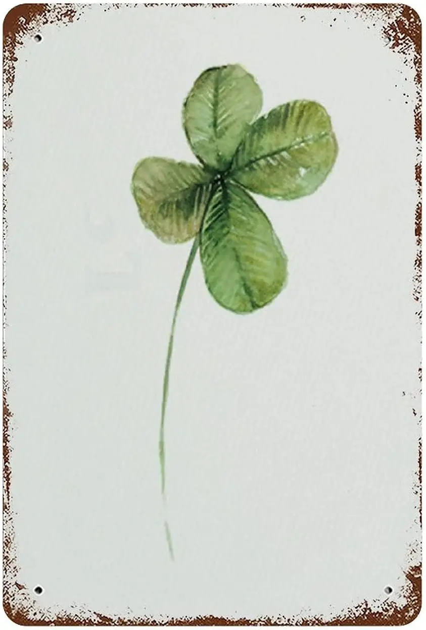 Antique Metal Tin Sign Four Leaf Clover Art Decor Good Luck Charm Decor Green Nature Wildlife Watercolor Aluminum Metal Sig sign