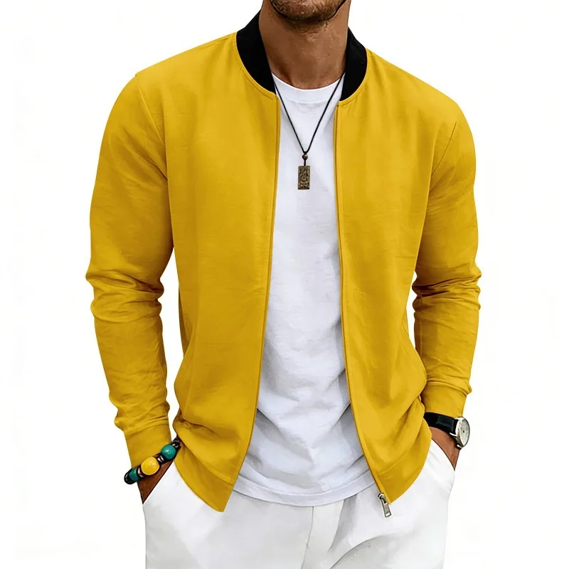 2026 cross-border spring and autumn thin retro men's simple flying stand-up collar zipper baseball jacket cardigan wholesale