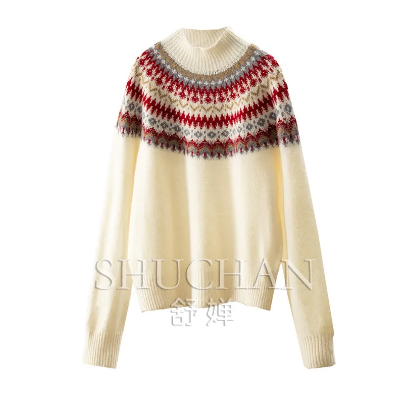 Pullover Winter Vintage Fair Island, Ark Seamless 100% Merino Wool Jacquard Sweater Women's 41E1