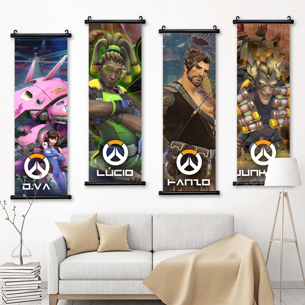 Canvas Home Decor Overwatch Picture Print Winston Wall Art Symmetra Scroll Mercy Hanging Game Painting Bedside Background PENGDA