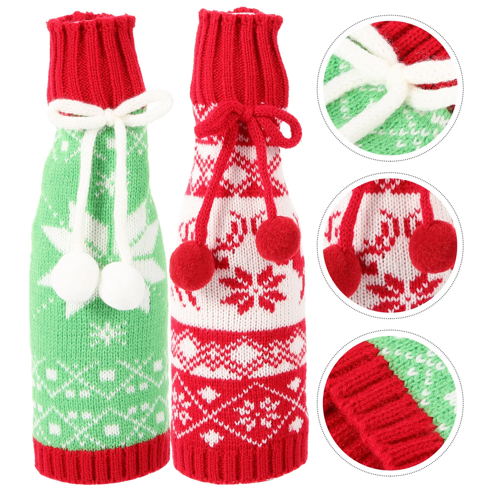

2pcs Wine Bottle Cover Christmas Decorative Set Red Green Deer Design Festive Table Decoration For Family Hotel Restaurant Use