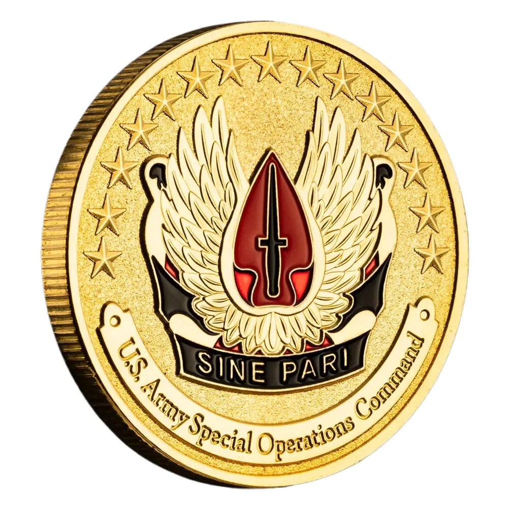 U.S.Army Airborne Sine Pari Special Operations Command Golden Plated Challenge Coins Memorial Souvenirs Coin Collectibles Gifts