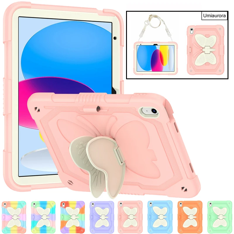 For iPad 6 9.7 7th 8th 9th 10.2 10th 10.9 11th Gen 11 inch A16 Pro 10.5 Stand Butterfly Tablet Case Shockproof Silicon PC Funda