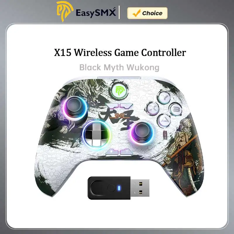 

EasySMX X15 Wireless Gamepad Bluetooth Gaming Controller Compatible with PC/NS/TV/Phone/Steam RGB Hall Effect Black Myth Wukong