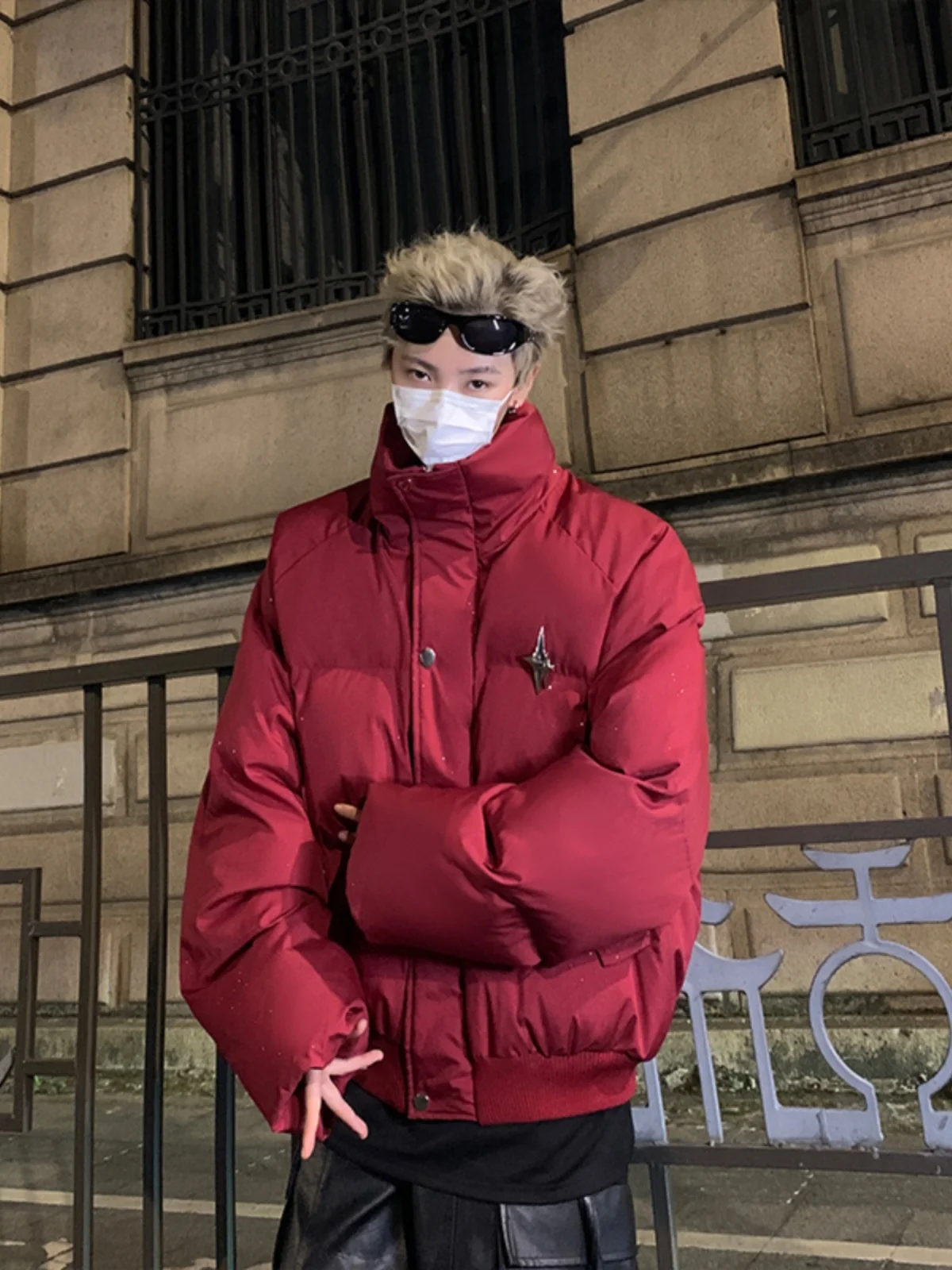 

American Style Short Cotton Jacket Men's Winter Stand Collar Design Sensation Ankela Red Boxy Bread Coat Thickened Long Sleeve