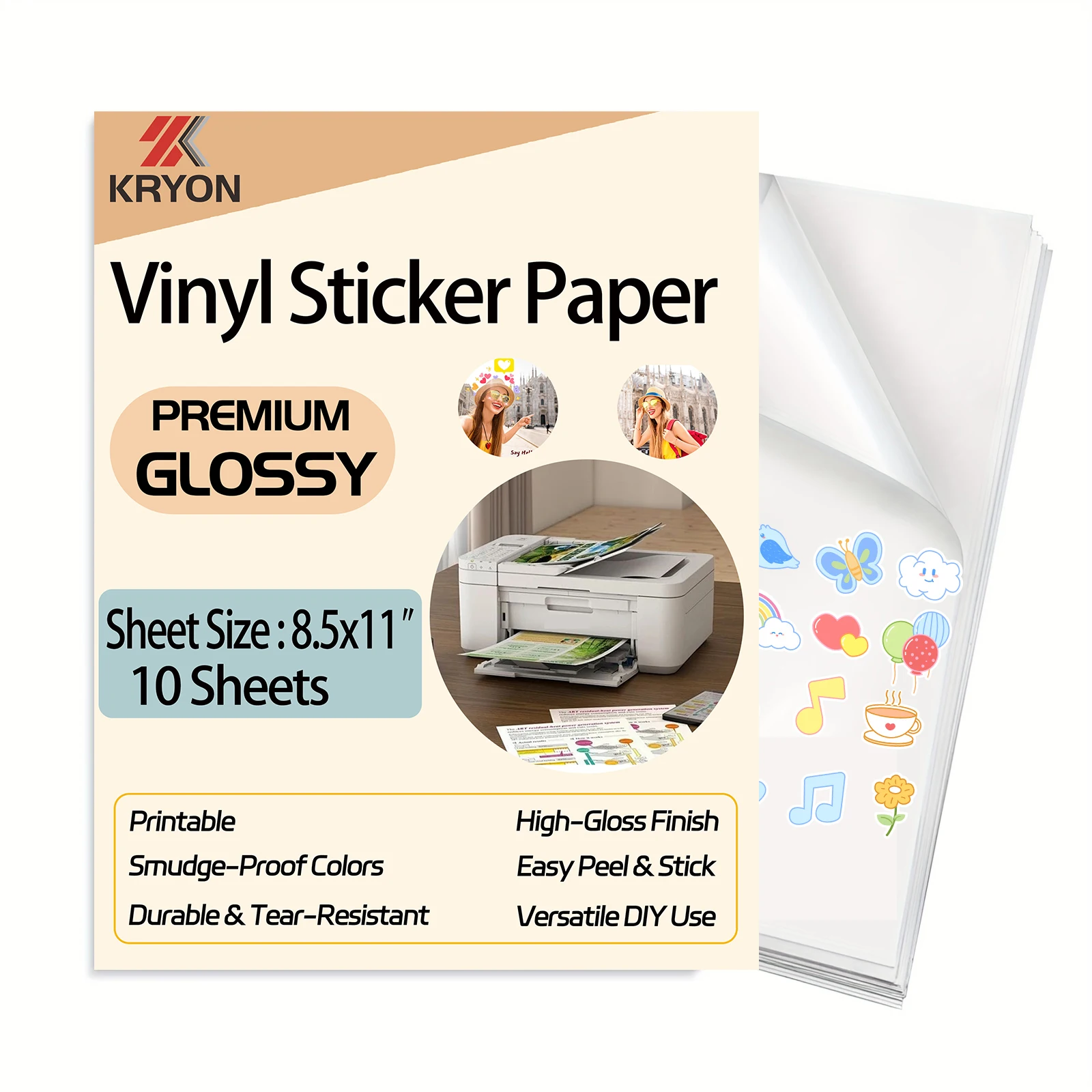 10 ورقة 8.5x11 بوصة قسط لامعة للطباعة ملصق فينيل ورقة للطابعات النافثة للحبر والليزر مقاوم للماء لتقوم بها بنفسك الشارات تسميات
