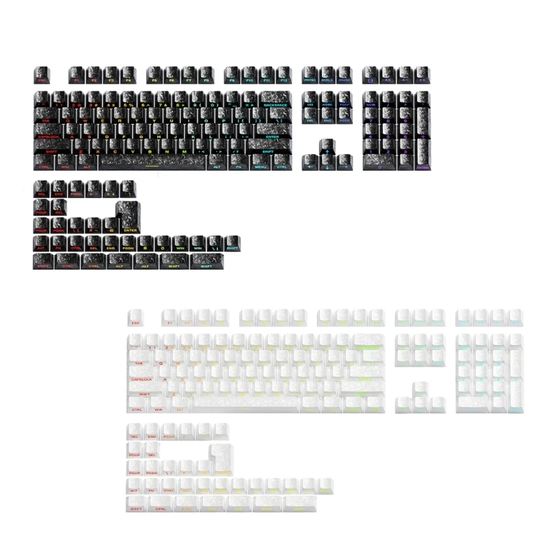 96BA 140-Tasten-PBT-PC-Tastenkappen mit Karbonfaser-Textur, seitlich bedruckt, durchscheinende Tastenkappe – Detail 1
