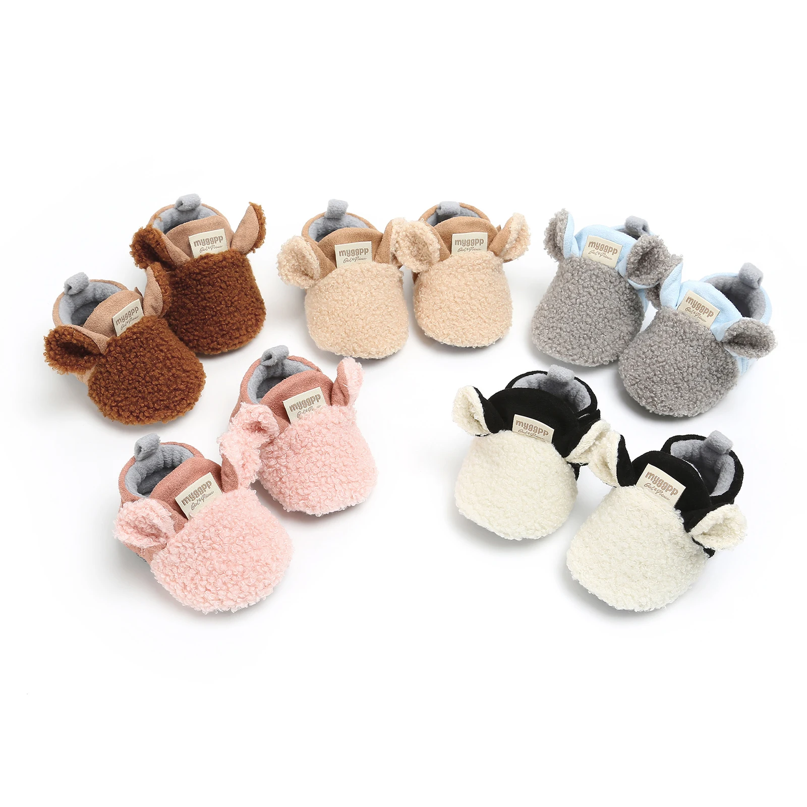 Newborn Baby Booties Faux Fur Cute Sheep Shape Non-Slip Soft Sole Crib Shoes for Winter
