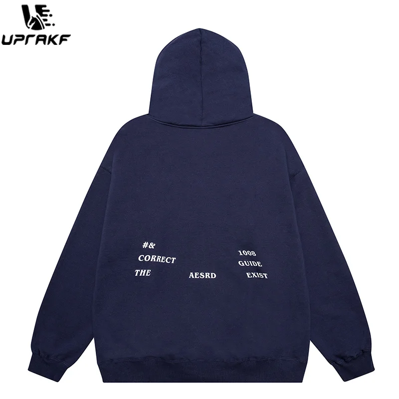 UPRAKF Letter Print Hoodie Oversize Streetwear Harajuku Long Sleeve Autumn Casual Simple Design Pullover Casual