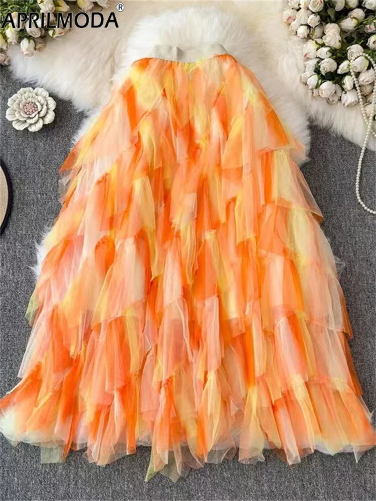 

Japan Style Lolita Gradient Irregular Midi Long Patchwork Skirt Multi Layer Big Swing Ball Gown Casual Summer Tulle Tutu Skirts