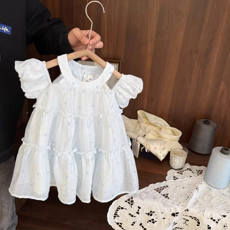 Girls Neck Hanging Shoulder Dress 2026 Summer New Item for Baby Girls Polka Dot Bow Thin Princess Skirt Breathable