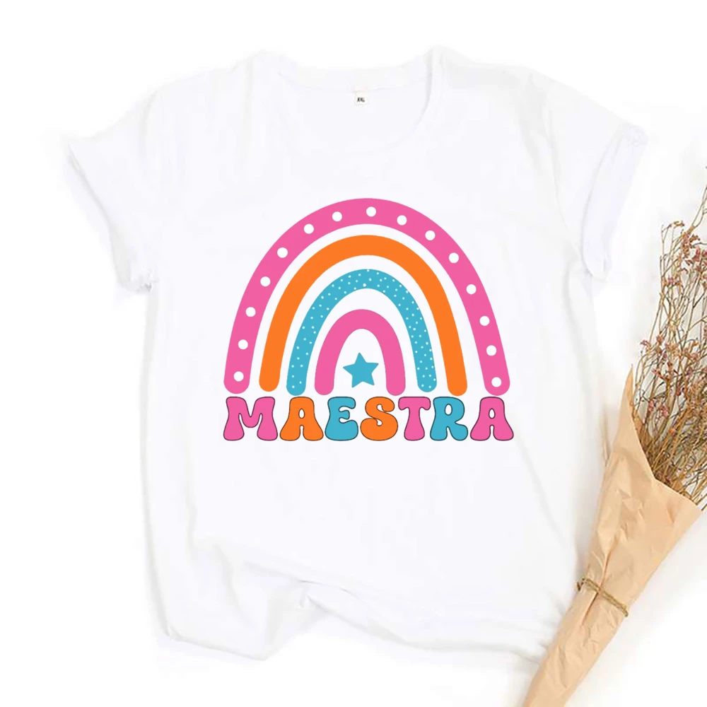 Spanish Teacher Rainbow Printed Shirt Teach Love Inspire T-shirt Teacher Lift Short Sleeve Tee Back To School Gift for Teachers