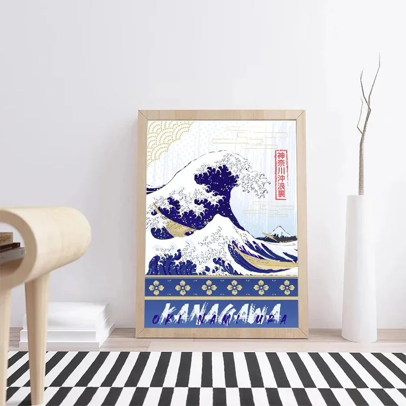 ملصق قماشي للمناظر الطبيعية الثقافية اليابانية Fujisan Kanagawa الحيوان رامين الغذاء جدار الفن يطبع لغرفة المعيشة الحديثة ديكور المنزل