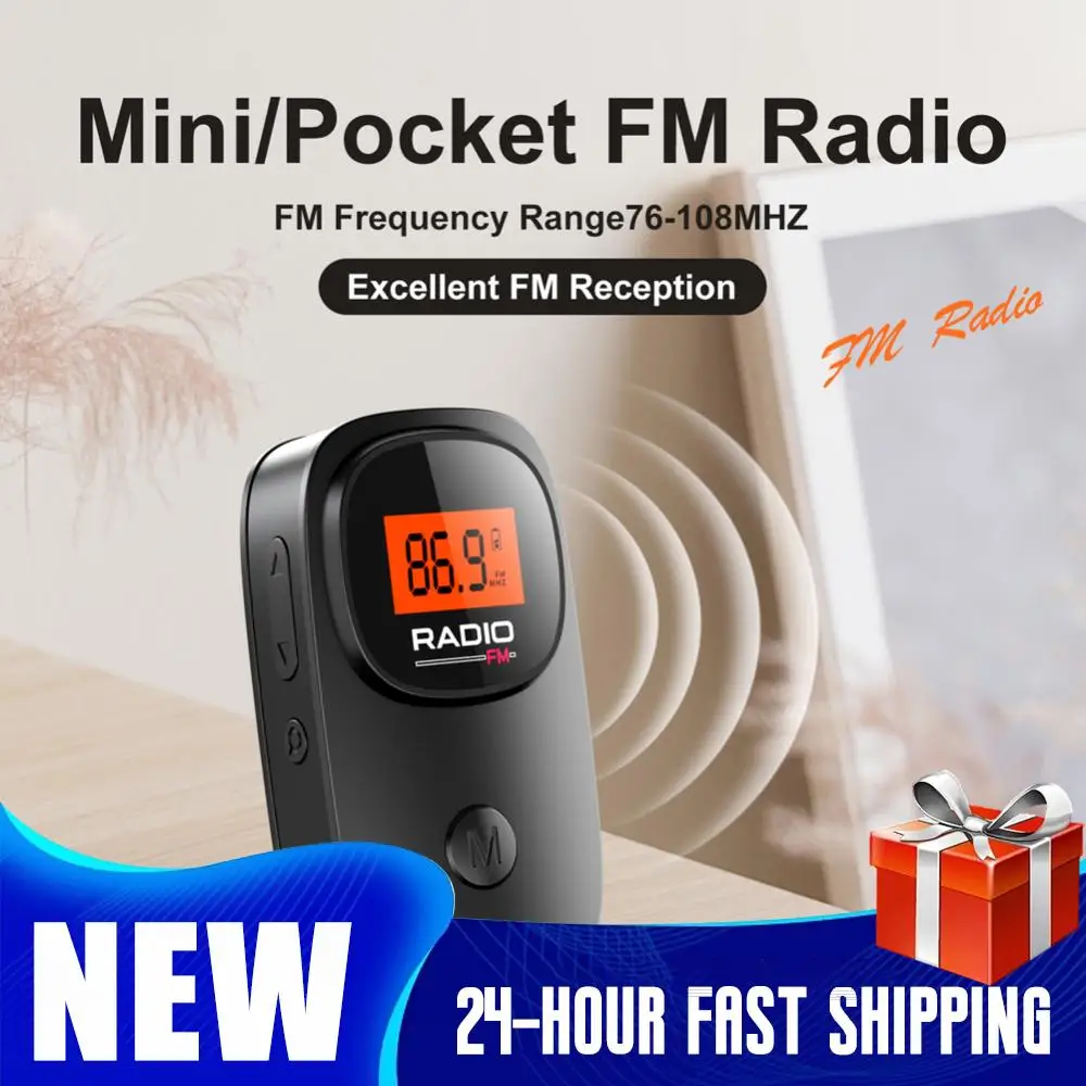 Pocket Clip Radio FM-radio-ontvanger LCD-scherm Digitale afstemming FM-radio met oortelefoon Draagbare radio op batterijen voor thuis
