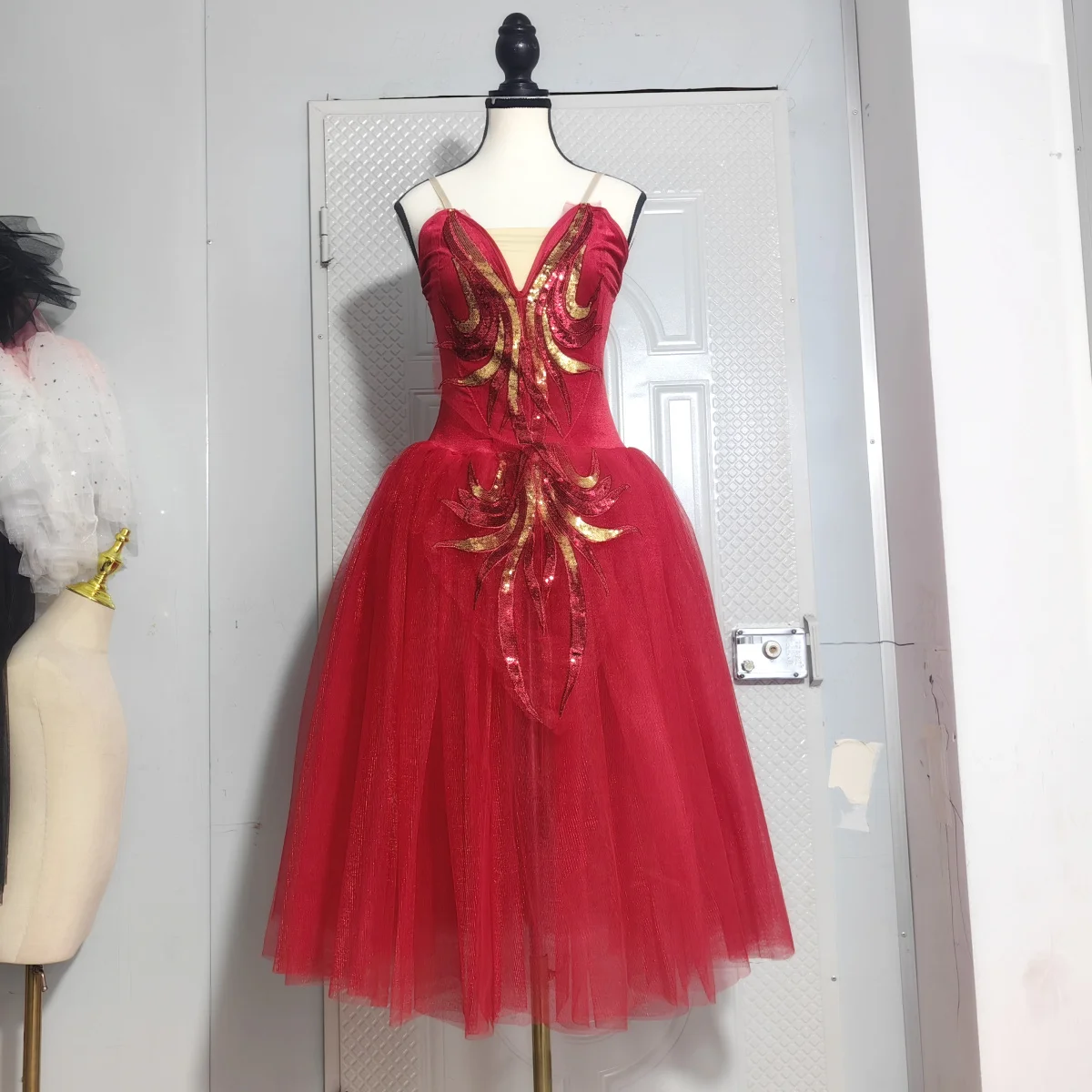 Rode Lange Romantische Ballet Tutu Stager Prestaties Ballet Kostuums Dans Tutu